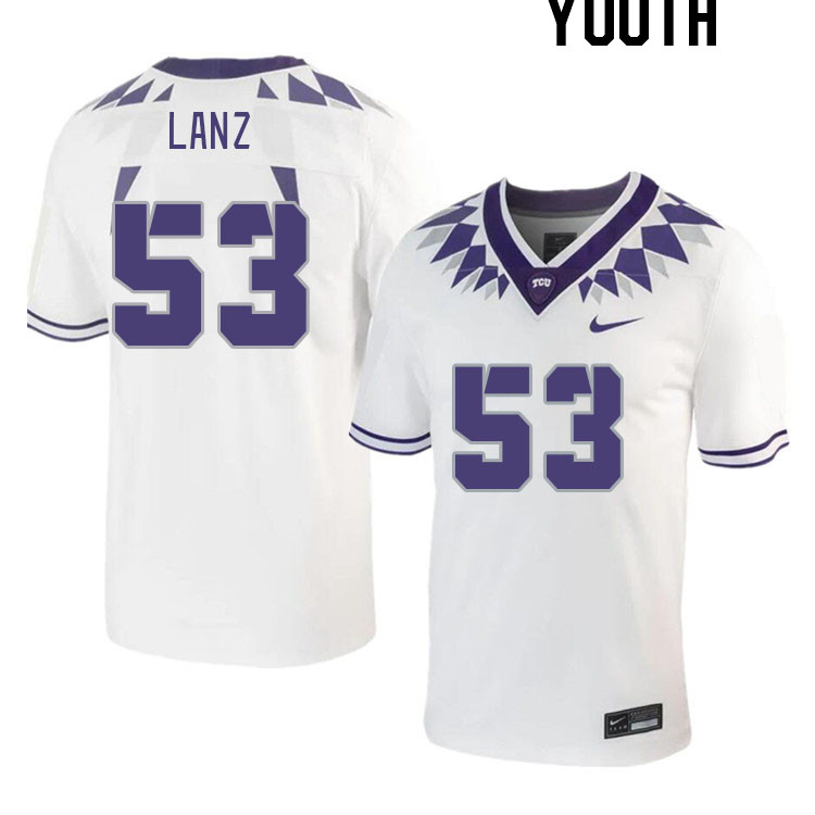 Youth #53 John Lanz TCU Horned Frogs 2023 College Footbal Jerseys Stitched-White - Click Image to Close